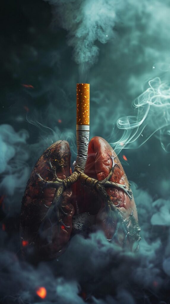 ai generated, lungs, smoke, smoking, addiction, damage, destruction, nicotine, impact, awareness, habit, ashtray, toxic, danger, warning, cigarette, no smoking day, evocative, destructive